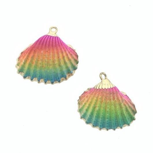 Schelp hanger Kokkel Gold-Multicolor ±25x25mm-Kraaltjes van Renate