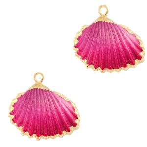 Schelp hanger Kokkel Gold-Pink ombre ±20x22mm-Kraaltjes van Renate
