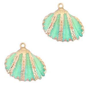 Schelp hanger Kokkel Gold-Spring turquoise green ±20x22mm-Kraaltjes van Renate