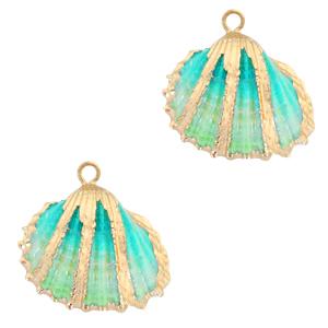 Schelp hanger Kokkel Gold-Turquoise ombre ±20x22mm-Kraaltjes van Renate