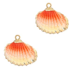 Schelp hanger Kokkel Gold-Vanille red ombre ±20x22mm-Kraaltjes van Renate