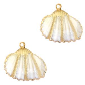 Schelp hanger Kokkel Gold-White ±20x22mm-Kraaltjes van Renate