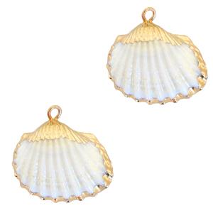 Schelp hanger Kokkel Gold-White ±20x22mm-Kraaltjes van Renate