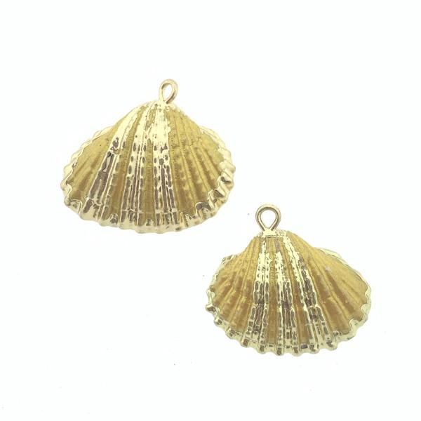 Schelp hanger Kokkel Goud-Goud ±25x25mm-Kraaltjes van Renate