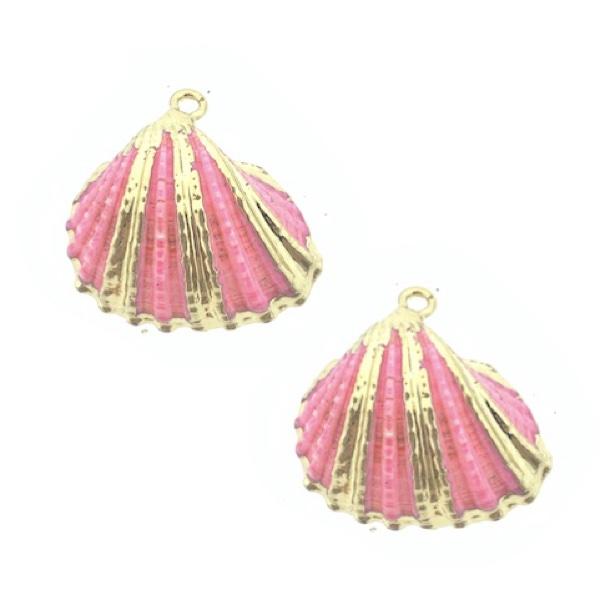 Schelp hanger Kokkel Neon Roze-Goud ±25x25mm-Kraaltjes van Renate