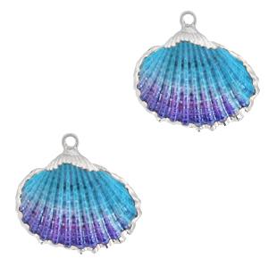 Schelp hanger Kokkel Silver-Blue purple ombre ±20x22mm-Kraaltjes van Renate