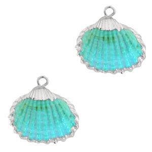 Schelp hanger Kokkel Silver-Turquoise blue ±20x22mm-Kraaltjes van Renate