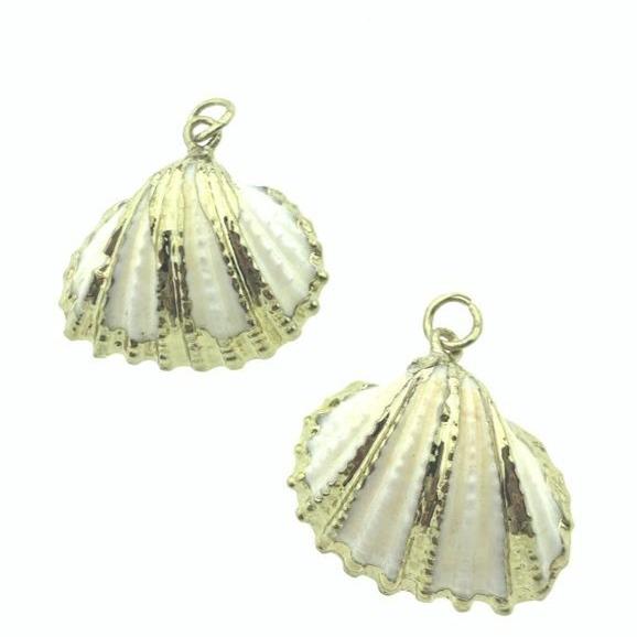 Schelp hanger Kokkel Wit-Goud ±25x25mm-Kraaltjes van Renate