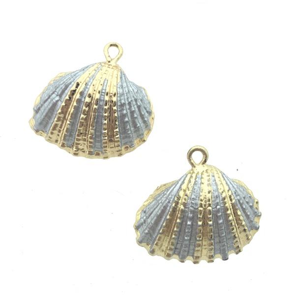 Schelp hanger Kokkel Zilver-Goud ±25x25mm-Kraaltjes van Renate