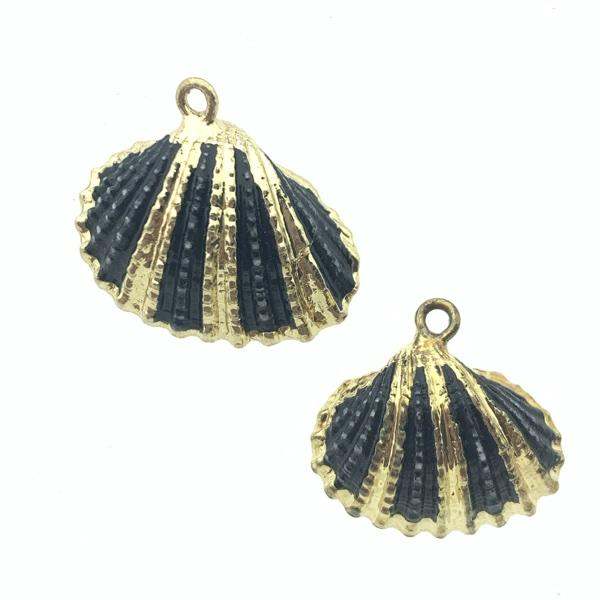 Schelp hanger Kokkel Zwart-Goud ±25x25mm-Kraaltjes van Renate