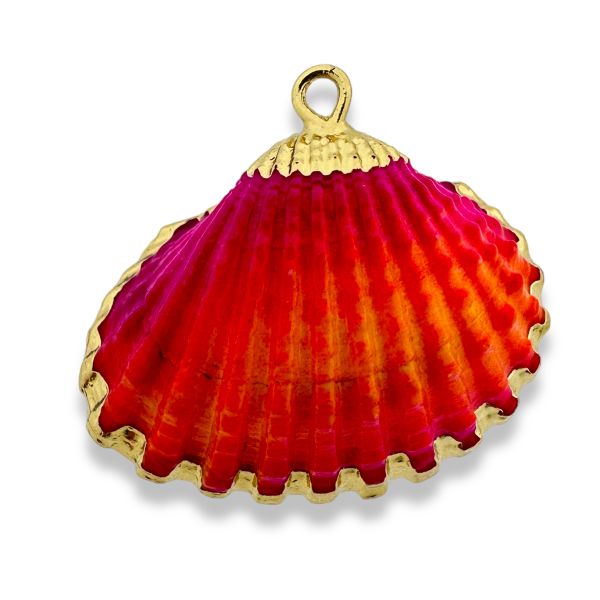 Schelp hanger electroplate roze/rood/goud 25x11mm-Kralen-Kraaltjes van Renate
