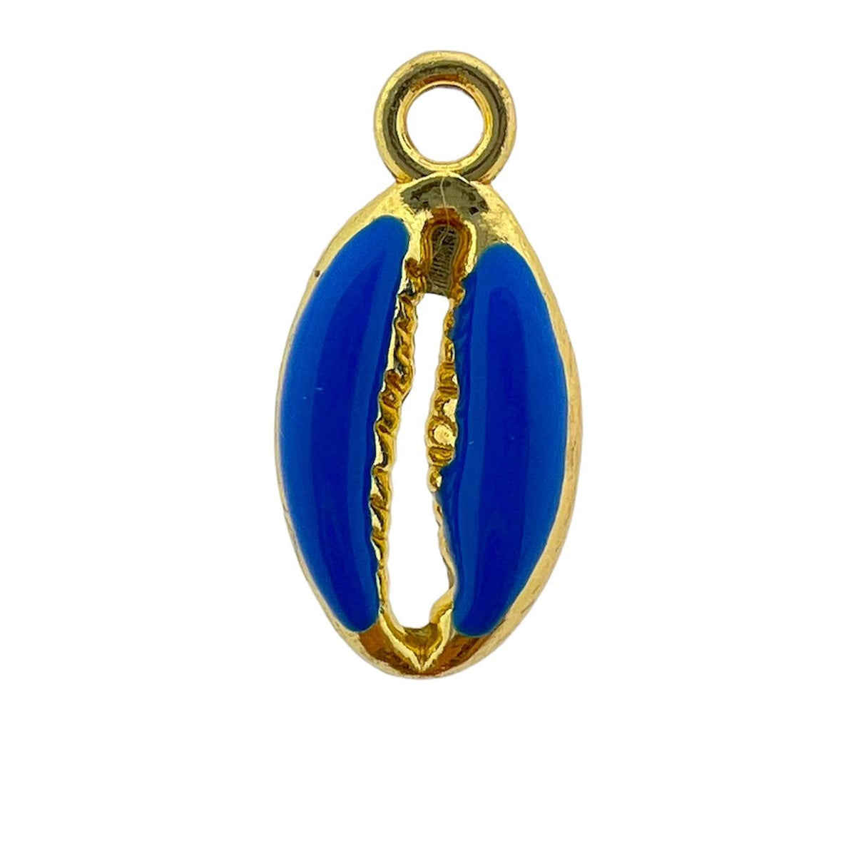 Schelp hanger emaille kauri mini goud-donker blauw ±13x8mm-bedels-Kraaltjes van Renate