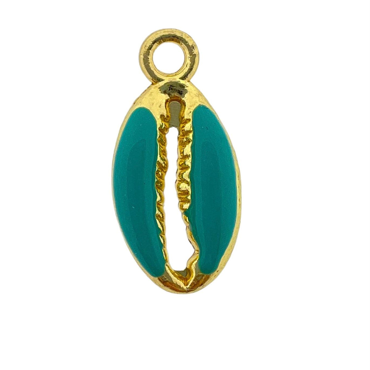 Schelp hanger emaille kauri mini goud-groen/blauw ±13x8mm-bedels-Kraaltjes van Renate
