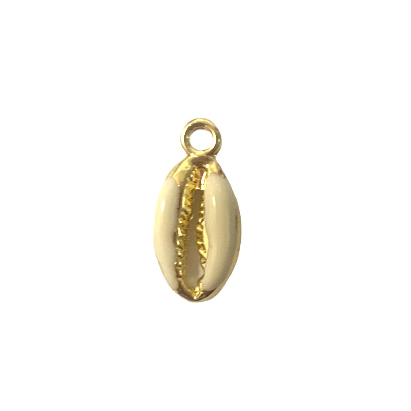Schelp hanger emaille kauri mini goud-wit ±13x8mm-bedels-Kraaltjes van Renate