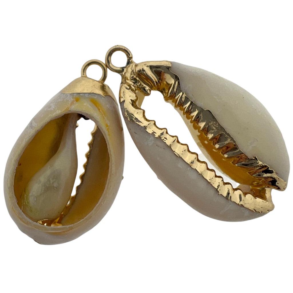Schelp hanger kauri wit-goud ±25x15mm-bedels-Kraaltjes van Renate