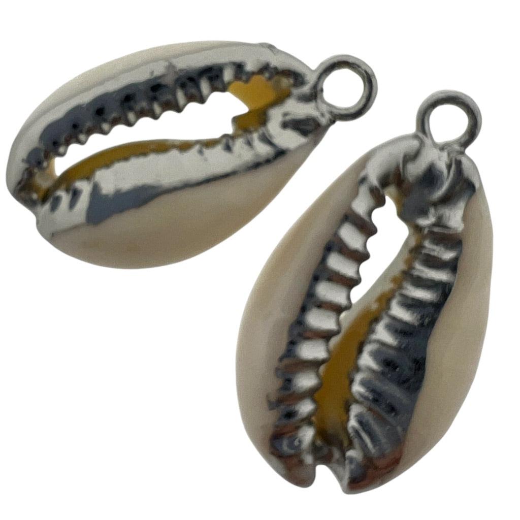 Schelp hanger kauri wit-zilver ±20x15mm-bedels-Kraaltjes van Renate