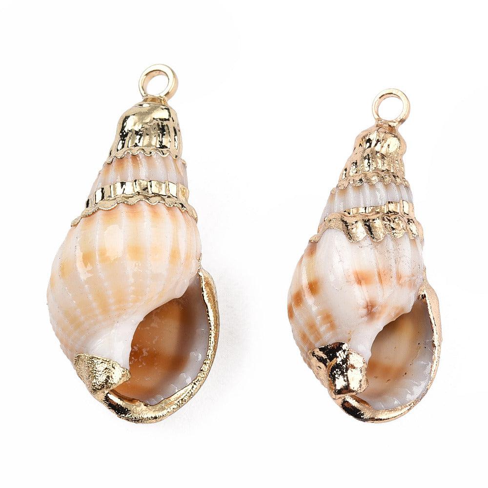 Schelp kokkel naturel/goud 23x10mm-bedels-Kraaltjes van Renate