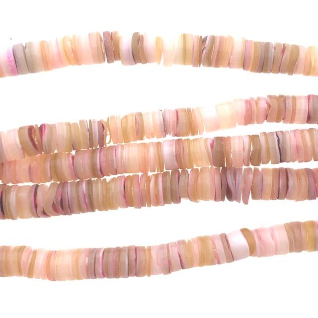 Schelp kralen disc roze ±5x1mm - ±70 stuks-Kraaltjes van Renate