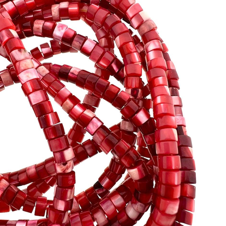 Schelp kralen discs rood 4x2mm- per 10 stuks-Kralen-Kraaltjes van Renate