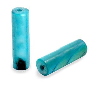 Schelp kralen tube Light petrol blue 14x4mm - 2 stuks-Kraaltjes van Renate