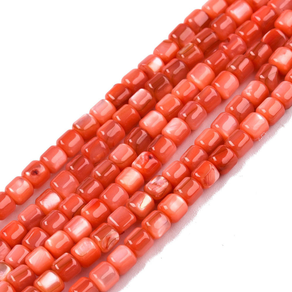 Schelp kralen tube orange red 4mm ~ per stuk-Kralen-Kraaltjes van Renate