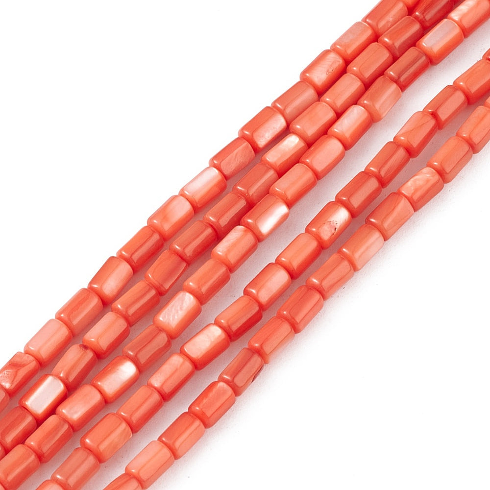 Schelp kralen tube orange red 5x3mm ~ per 2 stuks-Kralen-Kraaltjes van Renate