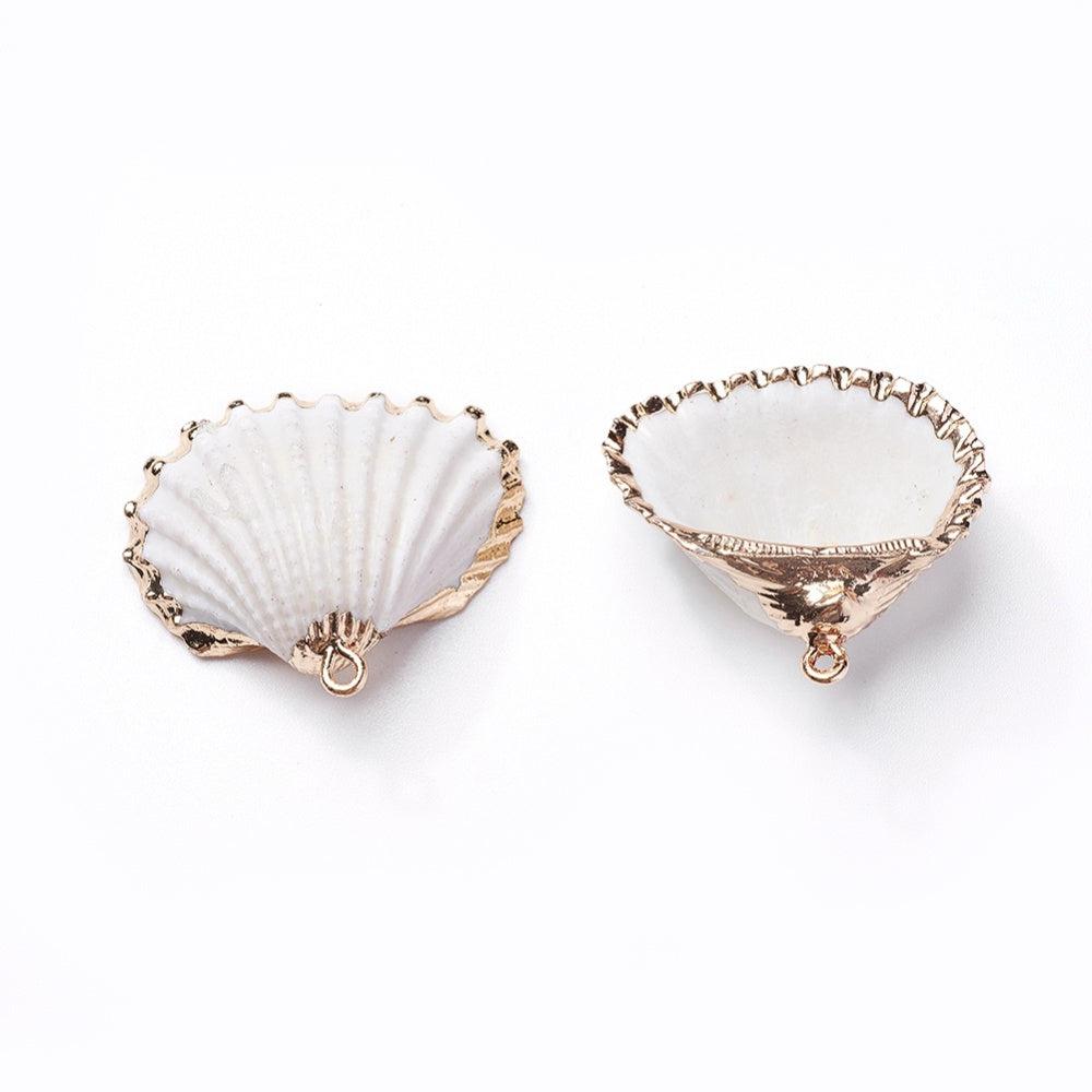 Schelp strand wit/goud 25x30mm-bedels-Kraaltjes van Renate