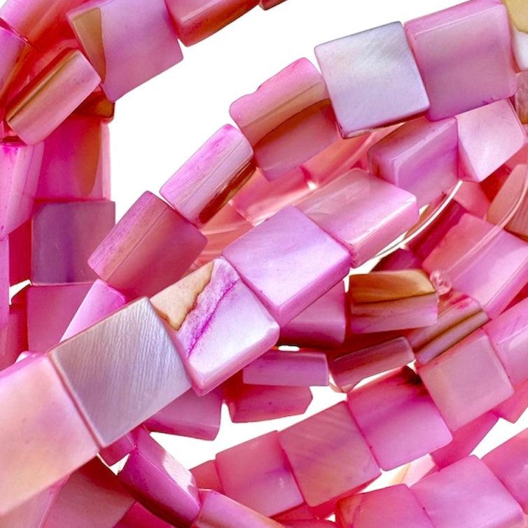 Schelp vierkant paars/roze 6,5mm - per stuk-Kralen-Kraaltjes van Renate