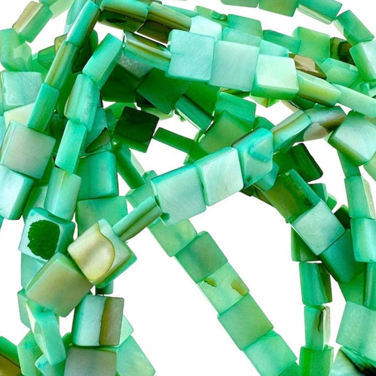 Schelp vierkant turquoise 6,5mm - per stuk-Kralen-Kraaltjes van Renate