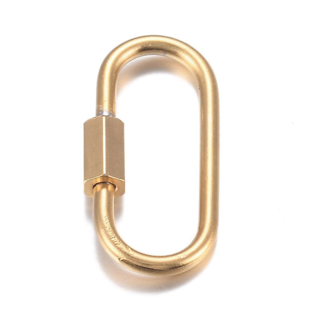 Schroef Karabijnsluiting Ovaal 18K RVSGoud 7mm - per stuk-Sluitingen-Kraaltjes van Renate