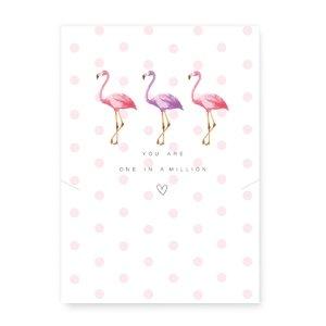 Sieraden kaartjes &quot;You are one in a million&quot; met flamingo White-pink-Kraaltjes van Renate