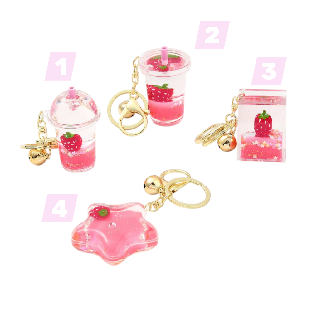 Sleutelhanger aardbei roze/goud 11cm- per stuk-Kralen-Kraaltjes van Renate