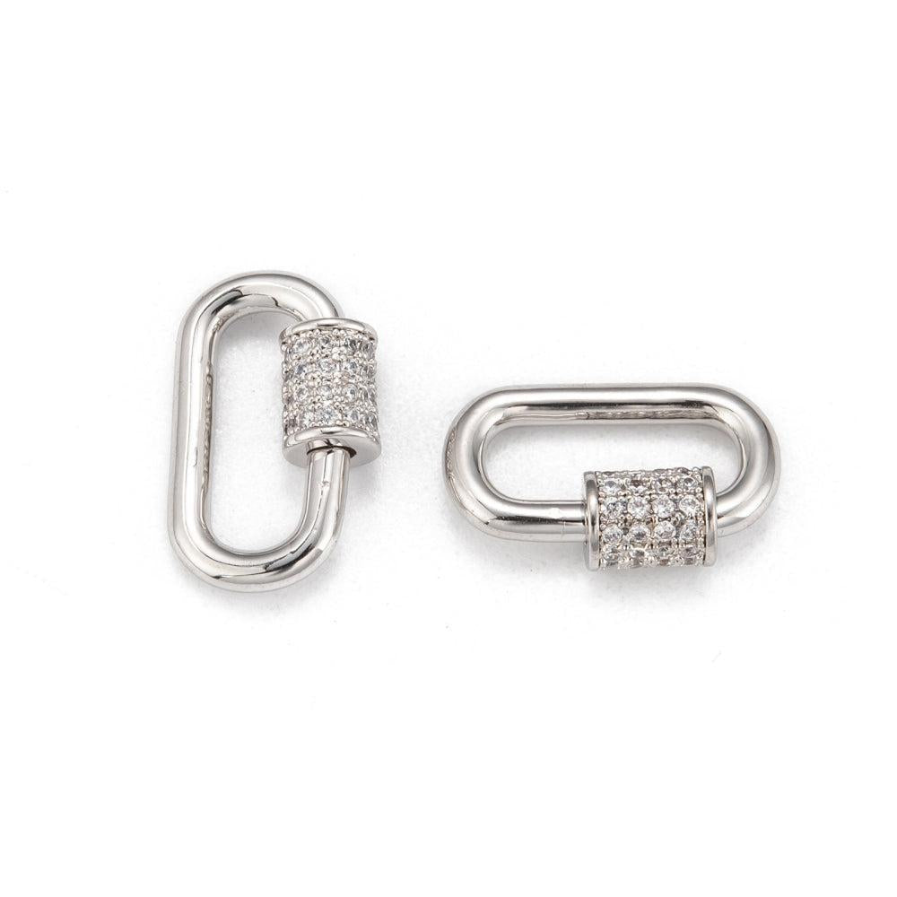 Bedel slot karabijn zirconia brass zilver 17mm- per stuk-bedels-Kraaltjes van Renate