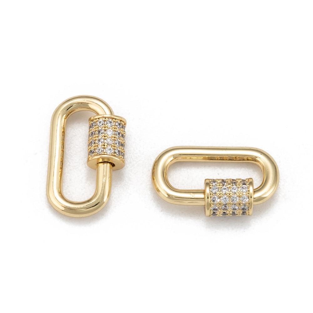 Bedel slot karabijn zirconia 18K brass goud 17mm- per stuk-bedels-Kraaltjes van Renate