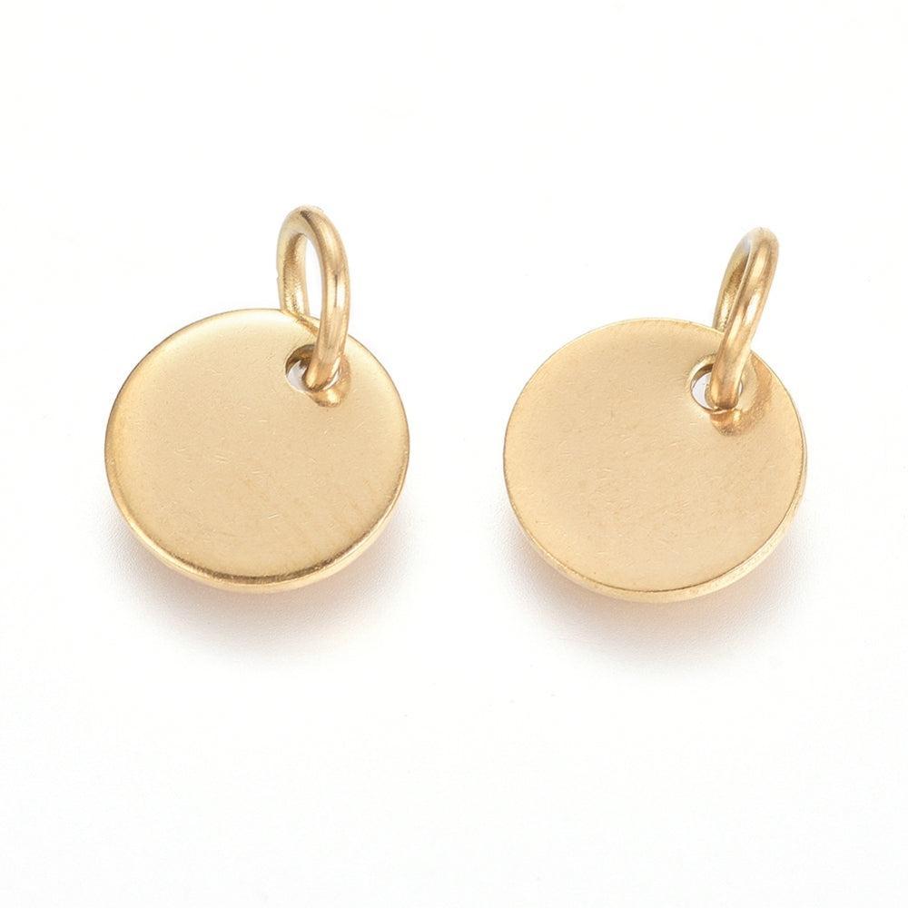 Stainless Steel Bedel Glad Muntje Goud 8mm - per stuk-Bedels-Kraaltjes van Renate