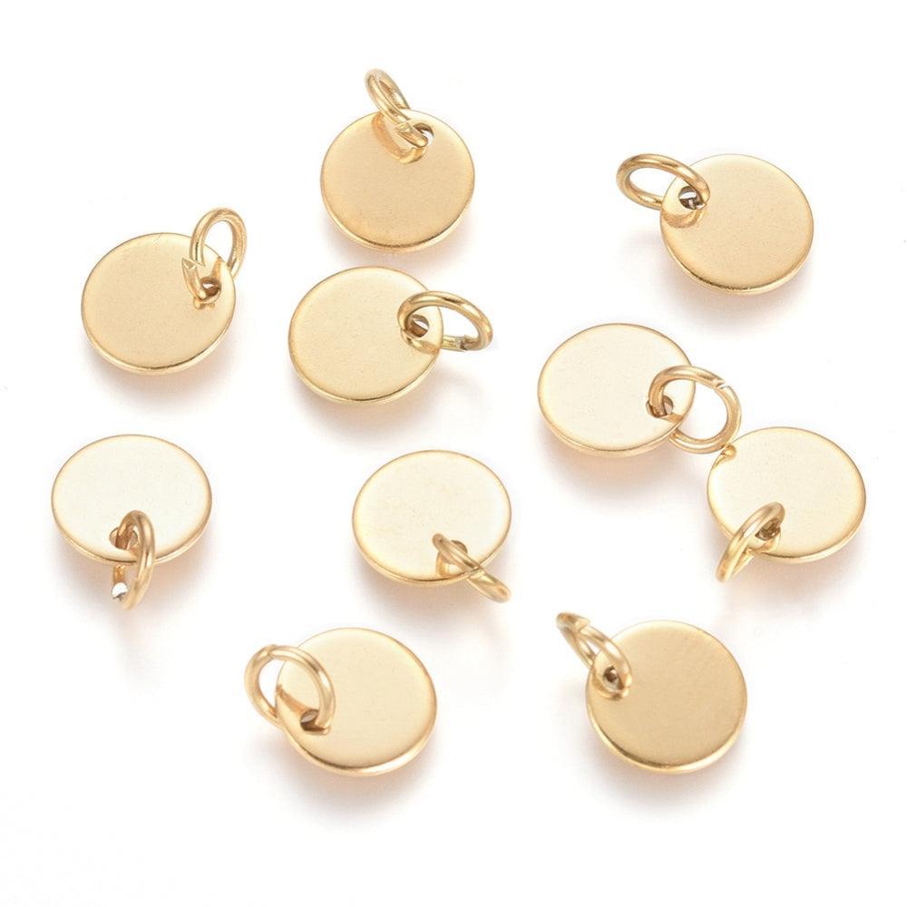 Stainless Steel Bedel Glad Muntje Goud 8mm - per stuk-Bedels-Kraaltjes van Renate
