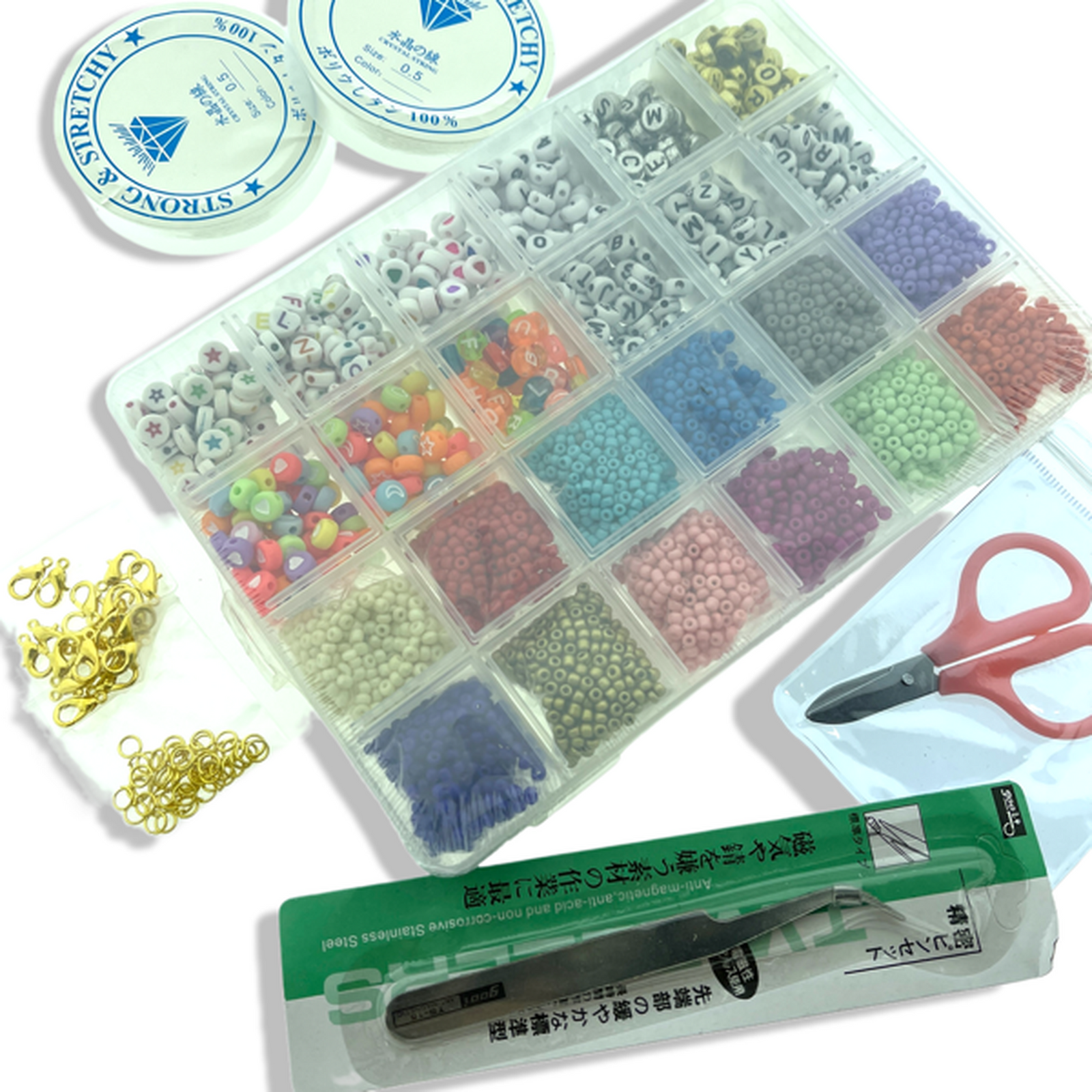 Starters set met rocailles, acryl kralen, elastiek en meer-gereedschap-Kraaltjes van Renate