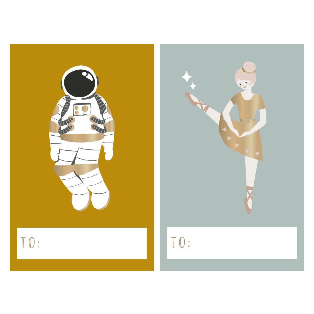 Stickers Astronaut en ballerina 50x80mm - 10 stuks-Kraaltjes van Renate