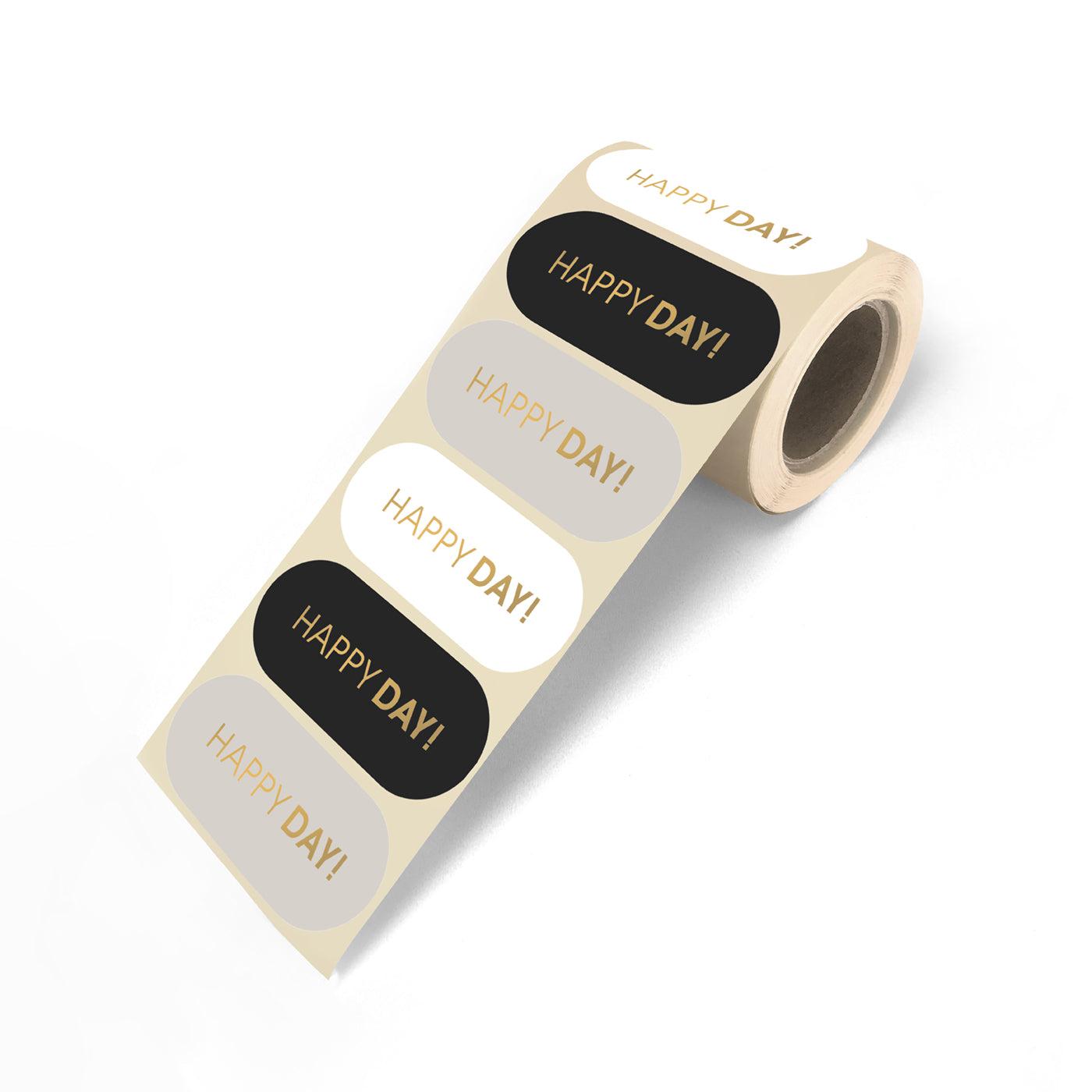 Stickers 'Happy day!' zwart-wit 80x30mm - 10 stuks-Gifts-Kraaltjes van Renate