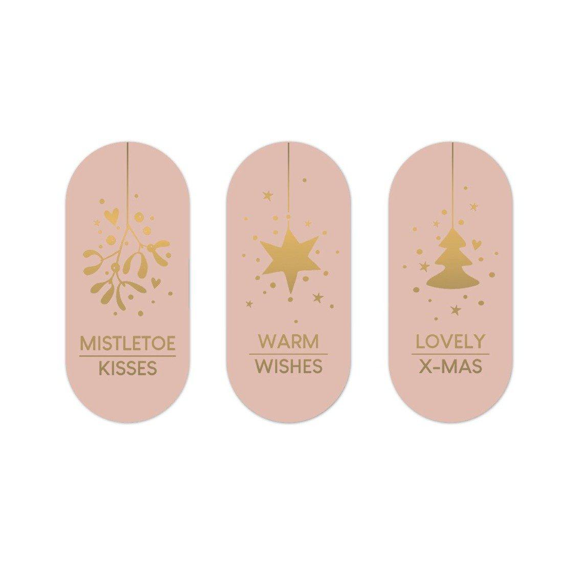 Stickers Kerst ovaaltjes roze/goud 80x30mm - 10 stuks-Gifts-Kraaltjes van Renate