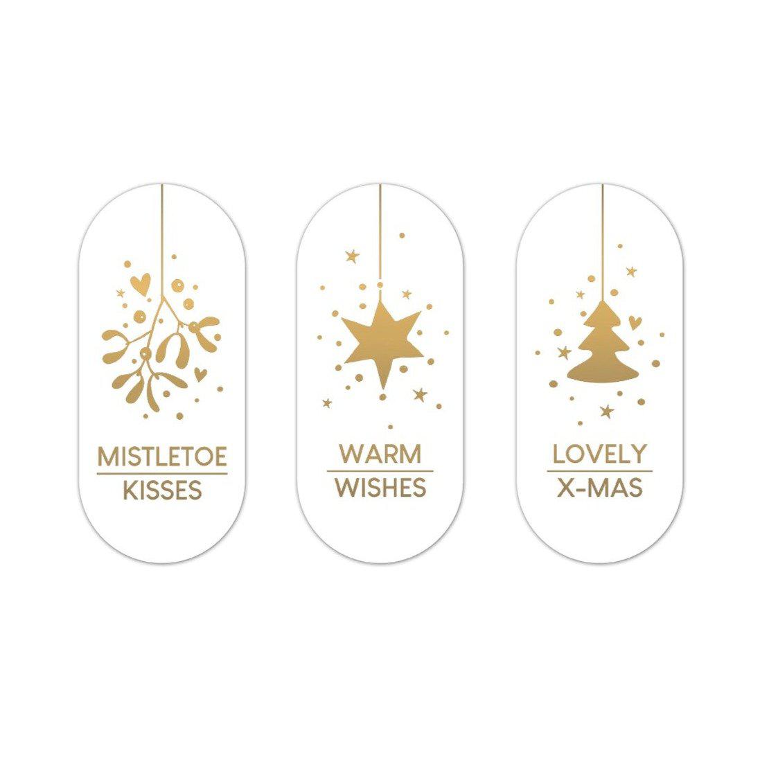 Stickers Kerst ovaaltjes wit/goud 80x30mm - 10 stuks-Gifts-Kraaltjes van Renate