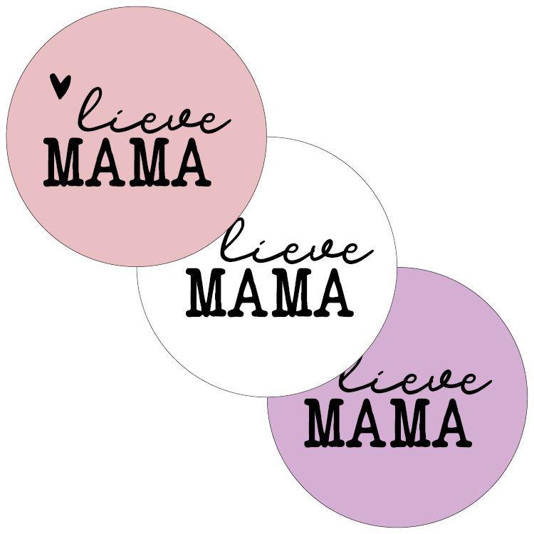 Stickers &#39;Lieve mama&#39; wit/roze/paars 40mm - 10 stuks-Kraaltjes van Renate