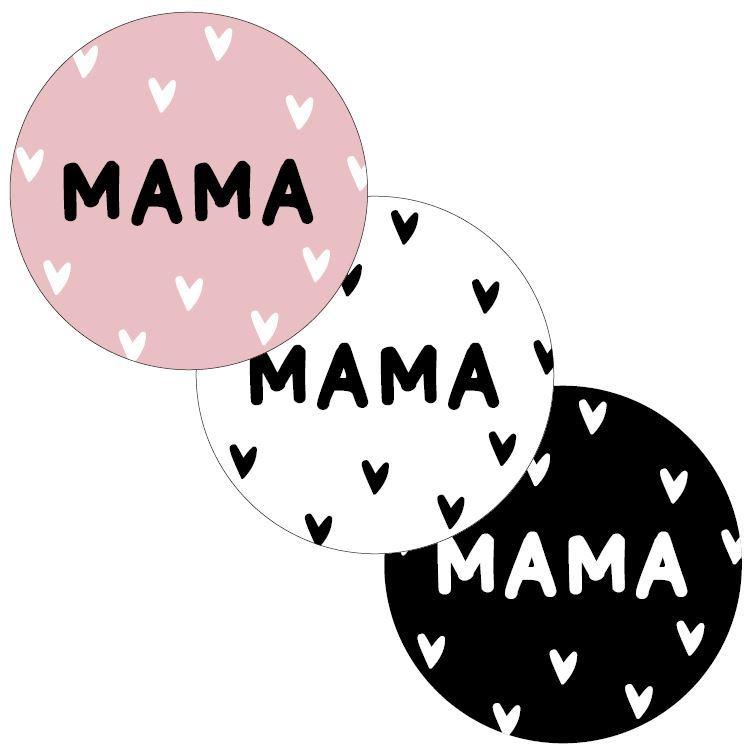 Stickers &#39;Mama&#39; wit/roze/zwart 40mm - 10 stuks-Kraaltjes van Renate