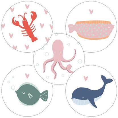 Stickers &#39;Ocean life&#39; wit/roze/blauw 40mm - 10 stuks-Kraaltjes van Renate