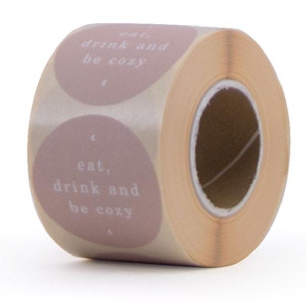 Stickers Quote &#39;Eat drink and be cozy&#39; Poeder roze 50mm - 10 stuks-Kraaltjes van Renate