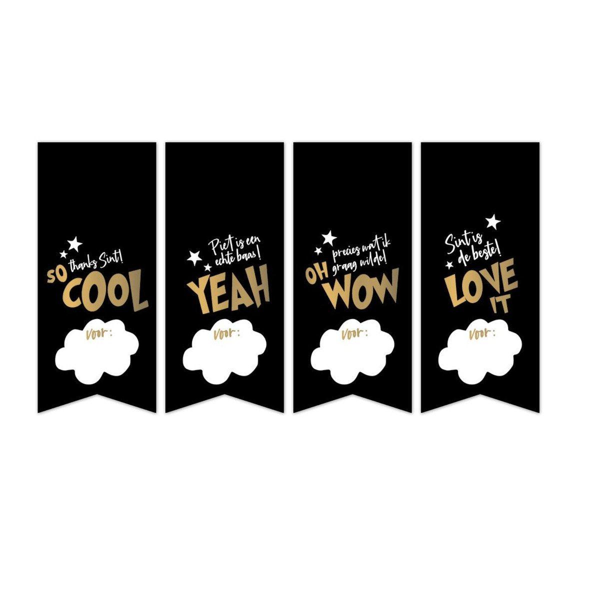 Stickers Sint vaantjes zwart 80x30mm - 10 stuks-Gifts-Kraaltjes van Renate