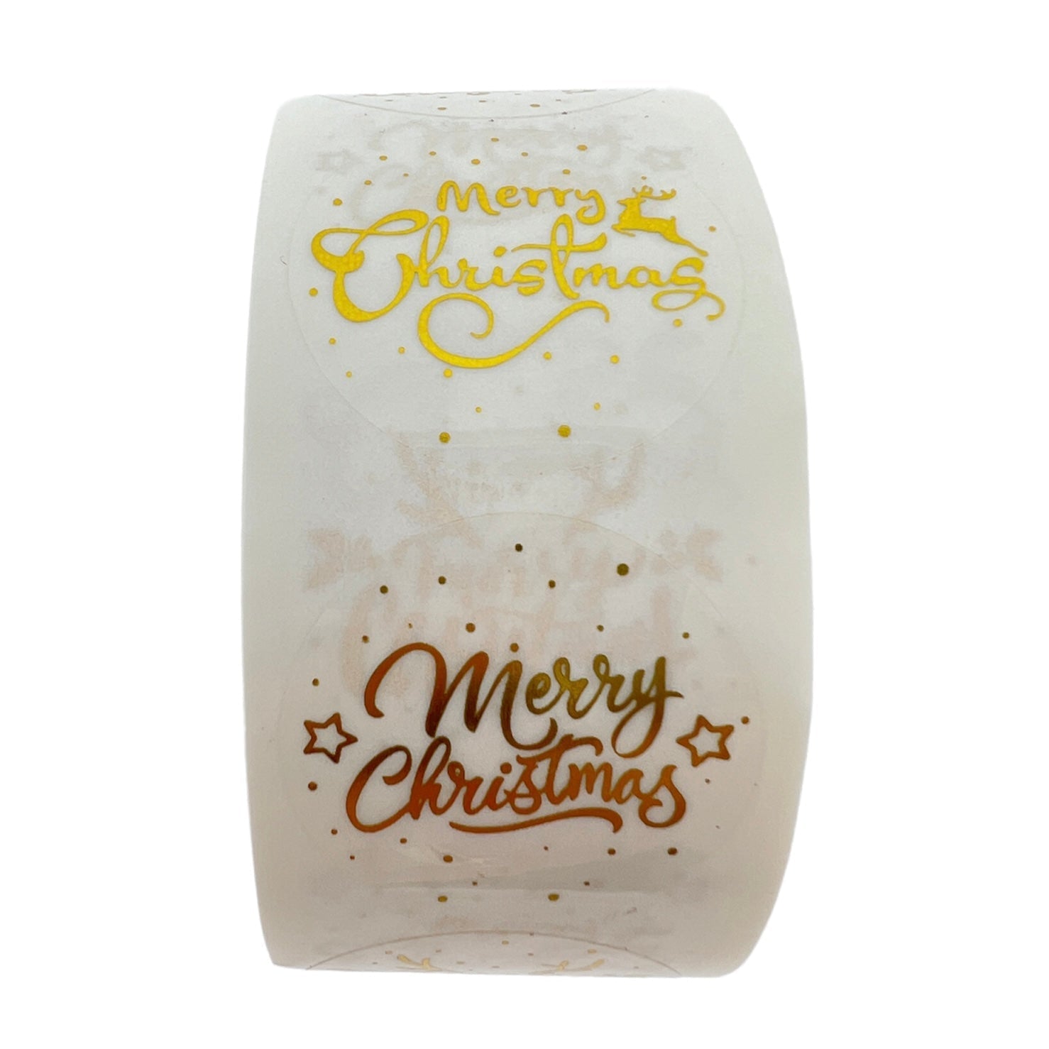 Stickers 'merry christmas' wit goud 25mm - per rol-Gifts-Kraaltjes van Renate