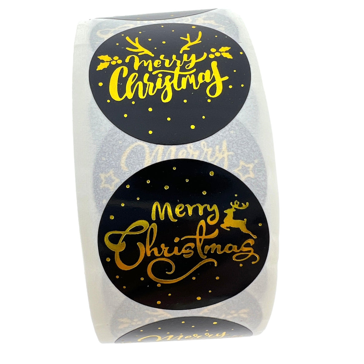 Stickers &#39;merry christmas&#39; zwart goud 25mm - per rol-Gifts-Kraaltjes van Renate