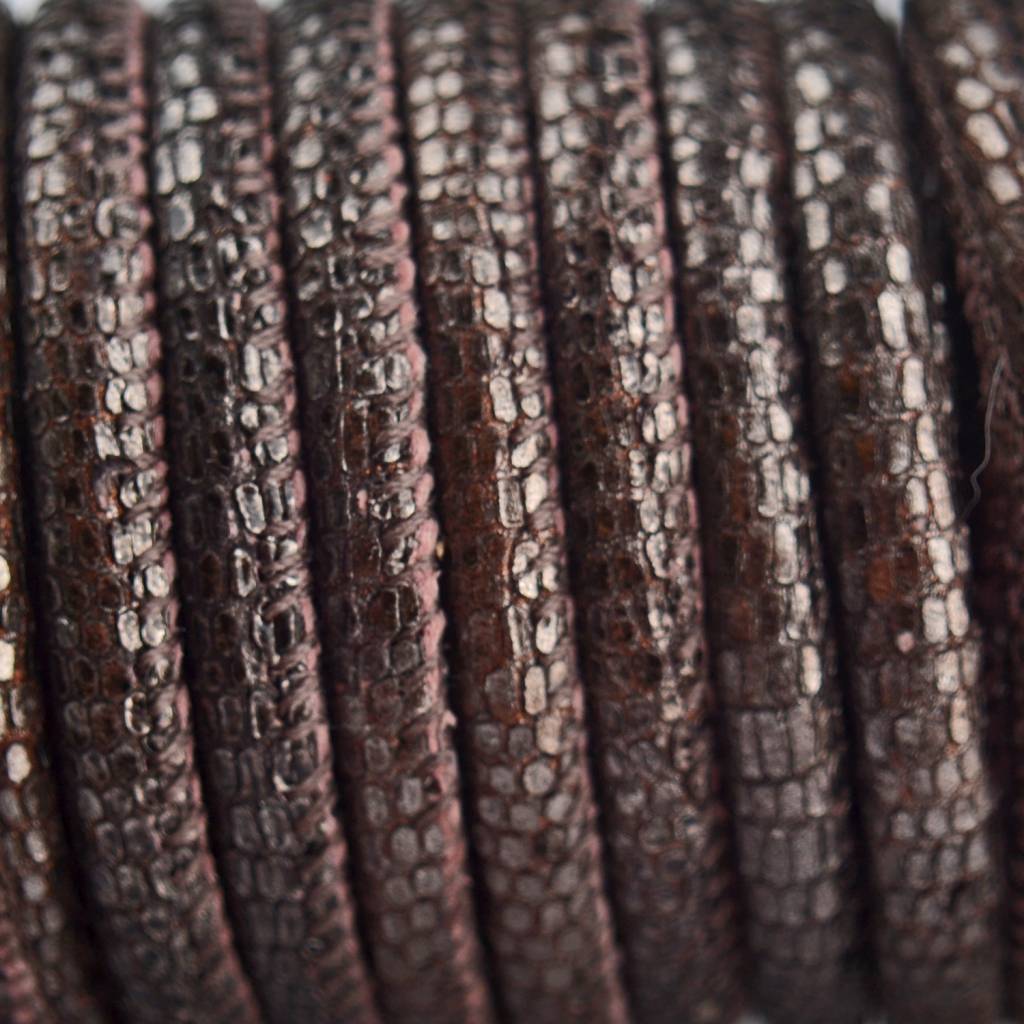 Stitched leer PQ aubergine bruin metallic 6mm - per cm-Kraaltjes van Renate