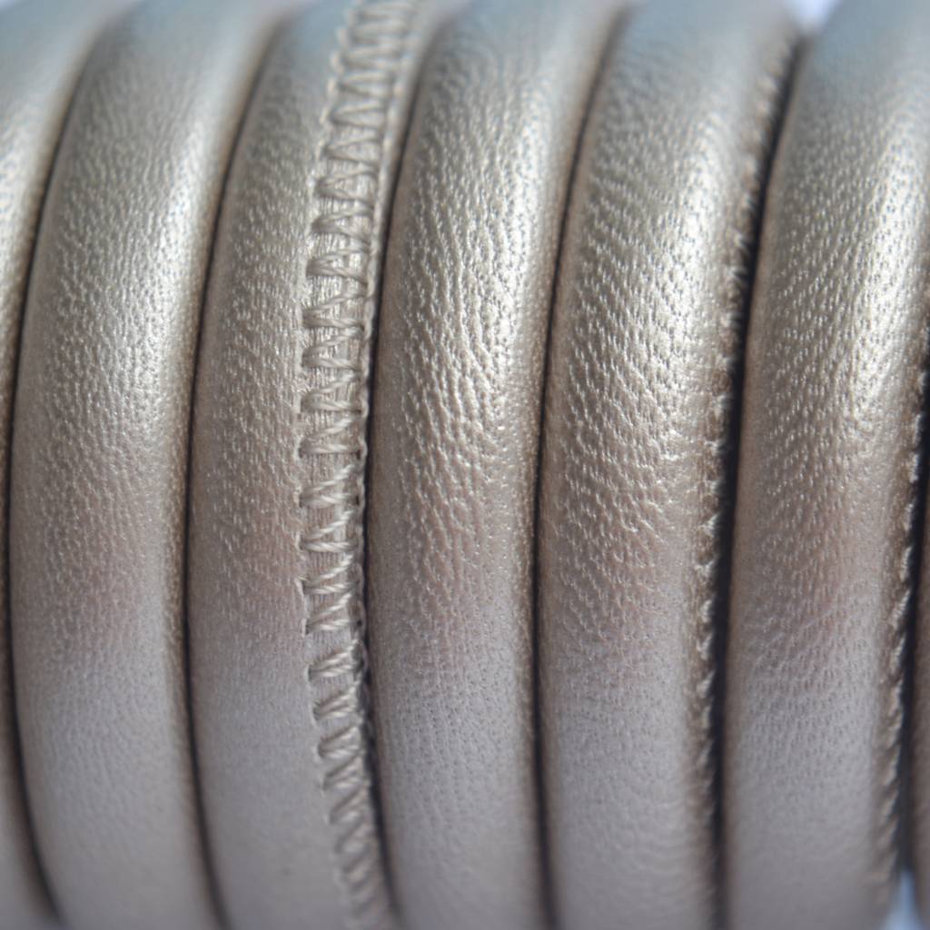 Stitched leer PQ beige goud metallic 6mm - per cm-Kraaltjes van Renate